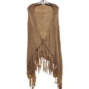 EVELYN K Shawl Wrap Cape Womens One Size Brown Woven Fringe Shurg Boho Classic
